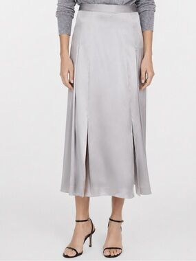 CLUB MONACO 100% Silk Silver Gray Taupe OSUNI Maxi Skirt Size 00 (XS)